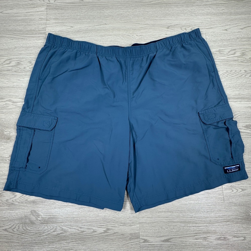 L.L. Bean Men's Swim Trunks Cargo Supplex Nylon Blue‎ XXXL Mesh Lined